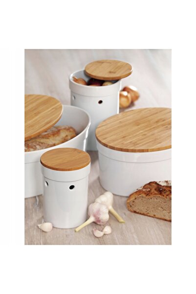 Kela Recipient ceramic pentru ceapă cu capac de bambus, mărime medie 13,5 x 2...