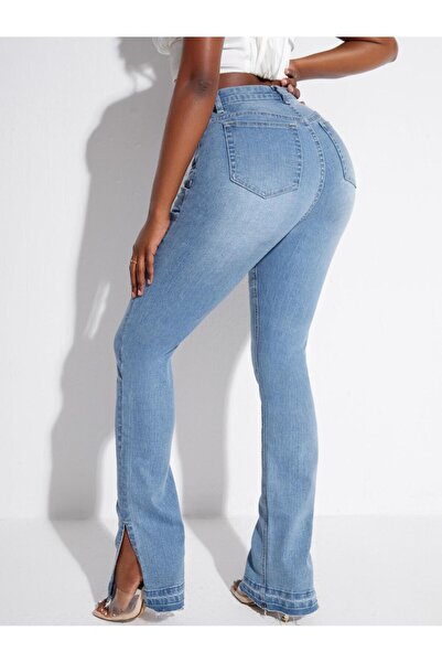 NO BRAND Blugi lungi albaștri skinny cu șlițuri talie înaltă Shein L