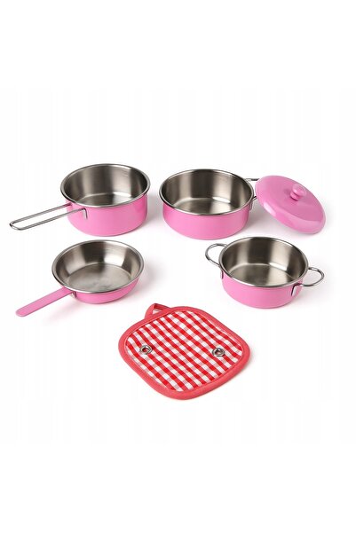 NO BRAND Set de vase pentru copii, accesorii de bucătărie din metal, roz, 21 cm
