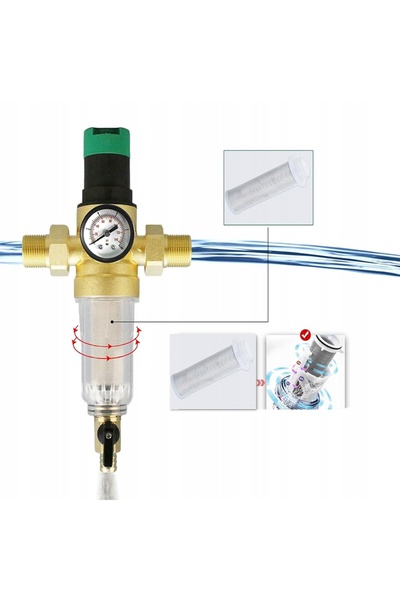 NO BRAND Reductor de presiune apă de 1 inch, manometru de 3/4 + filtru lung c...