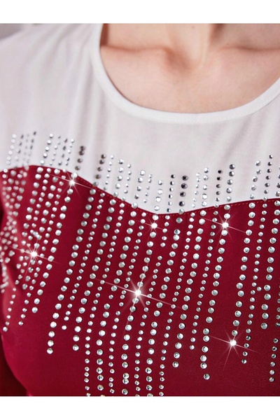 NO BRAND Rochie Midaxi clasică roșu-alb cu strasuri și fermoar Shein 44