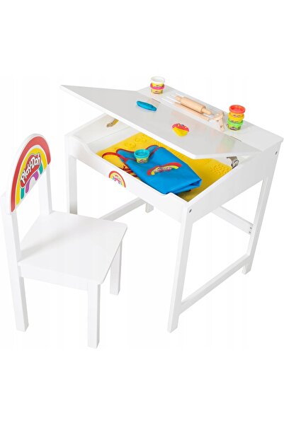 NO BRAND Set birou școlar/escritorii din lemn, cu covoraș FSC, scaun 3D, 6 cu...