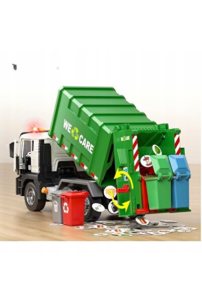 NO BRAND Camion de gunoi mare cu coșuri, mașină de oraș cu lumini și sunete.