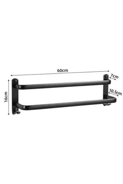 NO BRAND Suport prosoape baie din aluminiu cu cârlige 60 cm Negru Mat