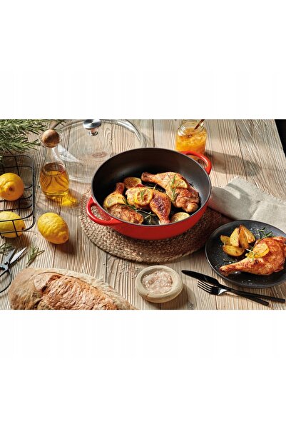 NO BRAND Vas pentru caserolă cu capac 2.5 L Mediu 24 X 6.5 cm Roșu Kuchenprofi