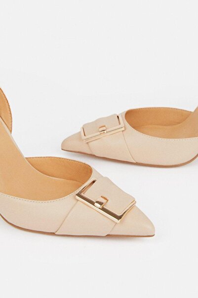 NO BRAND Sandale stiletto bej cu cataramă aurie, tip slip-on, Karen Millen 40