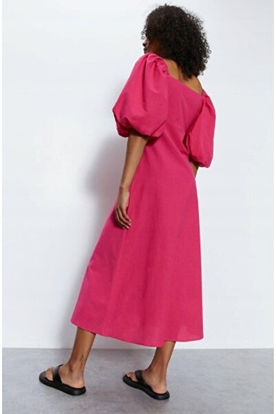 NO BRAND Rochie roz Midaxi din bumbac, simplă, clasică, Warehouse 38