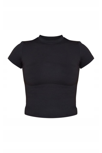 NO BRAND Top scurt tip tricou, negru, neted, elastic, Tall Prettylittlething 36