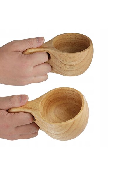 NO BRAND Cana Kuksa din lemn de cauciuc cu două orificii, cană de apă Pg