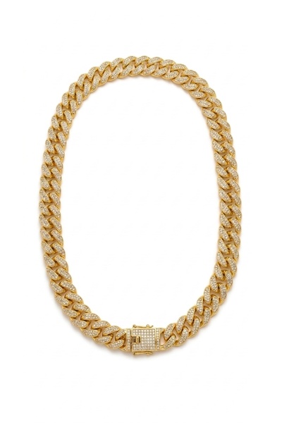 SAAF Jewelry Ανδρικό Χρυσό Κολιέ Κουβανέζικης Αλυσίδας με Κρύσταλλα Pavé