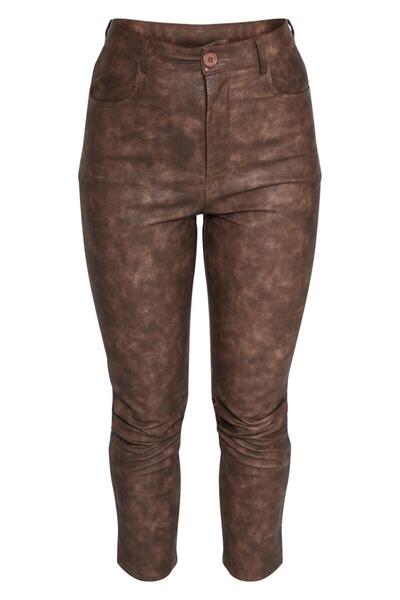 NO BRAND Pantaloni skinny maro din piele ecologică, cu talie înaltă, PrettyLi...