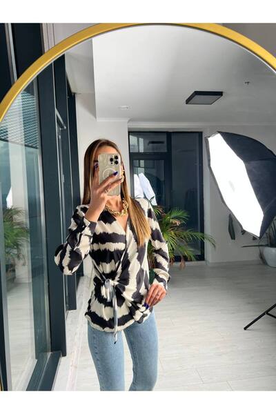 FWB Siyah Bağlamalı Lüks ipekli Saten Bluz