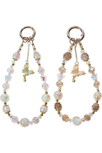 Generic Crystal Beaded Charm Strap Cute Phone Keychain with Adjustable Wrist ...