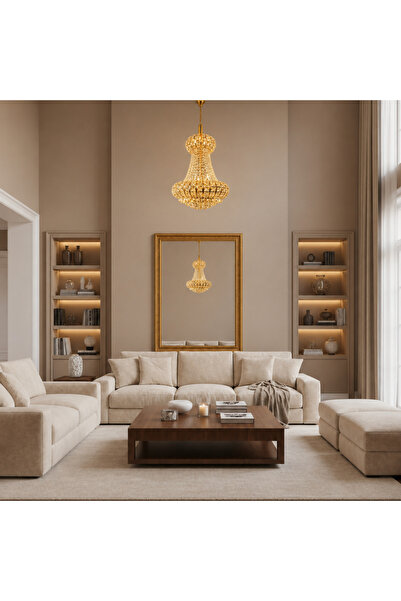 iTin Crystal Chandelier CASTRUM Magno 11x E14, D60 cm, Gold, Adjustable heigh...