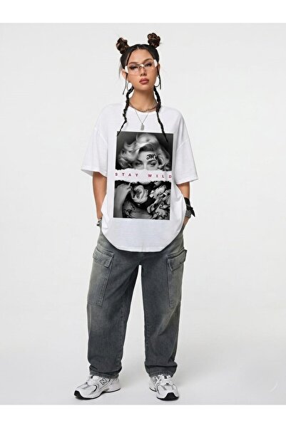 ZAVIXO Women's Stay Wild Printed Oversize 100% Cotton Short Sleeve Casual Bas...