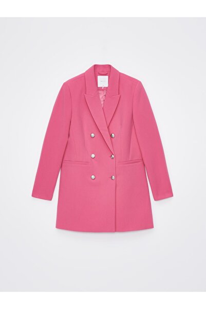 NO BRAND Blazer roz, la două rânduri de nasturi, cu mâneci lungi și umeri bur...
