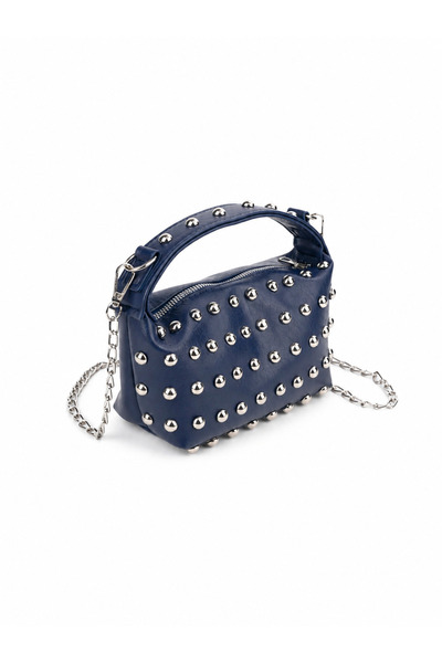 Miesse Women's Studded Detailed Chain Strap Hand and Shoulder Bag - Blue