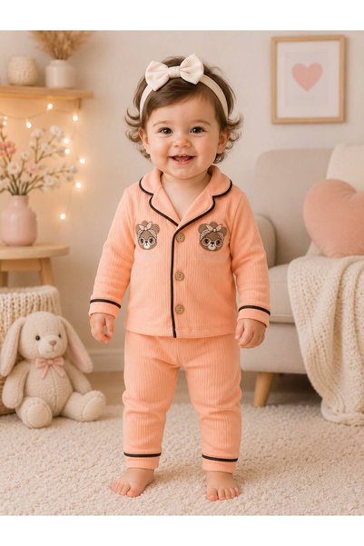 derin baby طقم بيجامة للأطفال البنات مصنوع من القطن بنسبة 100% بأكمام طويلة و...