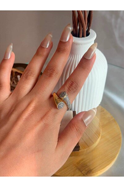 ANKA JEWELLRY خاتم نسائي من الفولاذ بتصميم عصري مرصع بحجر الزركون ولون ذهبي ق...