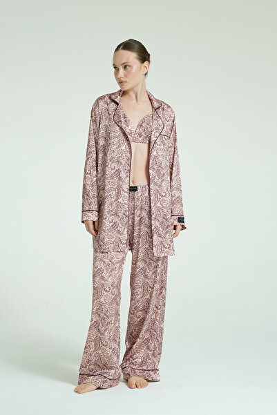 WAQUIN Paiselle Rose 4 Parça Saten Pijama Seti