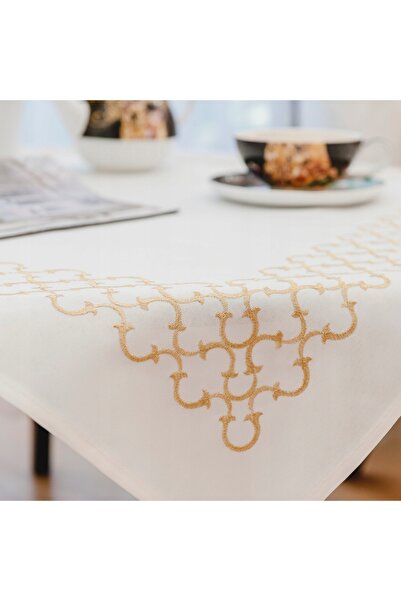 NO BRAND Față de masă 130X180 Betty Elegant Fildeș-Auriu Broderie aurie