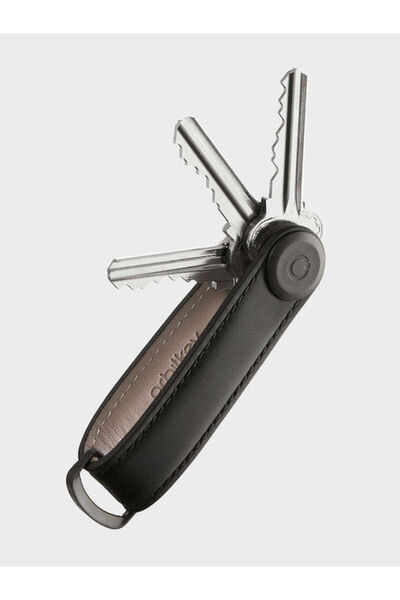 Orbitkey Μπρελόκ Δερμάτινο Ολόμαυρο
