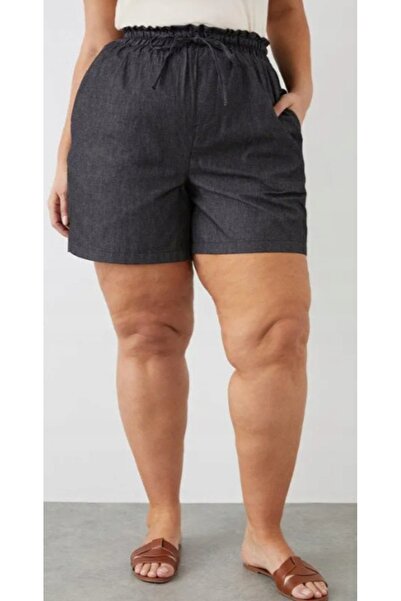 NO BRAND Pantaloni scurți negri cu detalii la buzunare, talie elastică, netez...