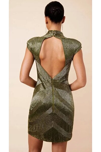 NO BRAND Rochie mini verde cu mărgele, spate deschis, Karen Mellen 36