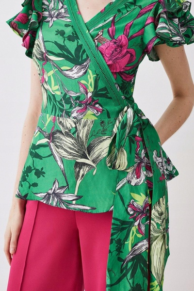 NO BRAND Bluză verde cu volane și șnur Lnu Karen Millen 34