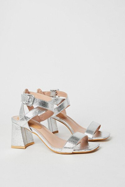 NO BRAND Sandale clasice argintii metalice cu barete pe toc Faith 40