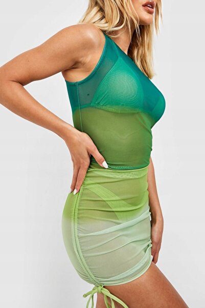 NO BRAND Boohoo 44 Rochie de plajă mini, mulată, din plasă, ombre, drapată