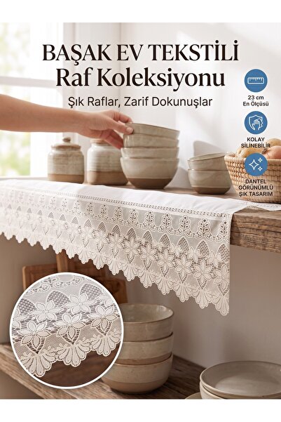 Başak Ev Tekstili 23 cm White Pvc Lace Shelf Cover Closet Cover Runner