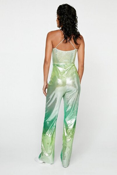 NO BRAND SALOPETĂ MAXI VERDE CU PAILETTE ȘI BRETELE, EFECT OMBRE, NASTY GAL 34
