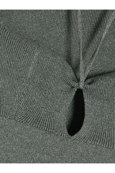 NO BRAND Rochie mini tricotată verde, cu mâneci lungi, guler cu șnur, clasică, L