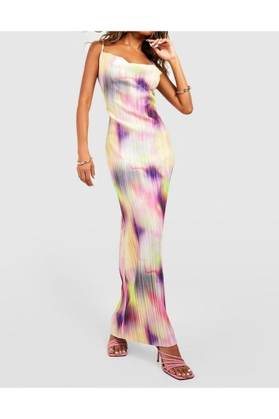 NO BRAND Rochie maxi plisată cu imprimeu abstract Boohoo 40