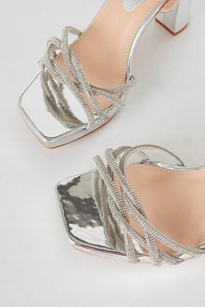 NO BRAND Sandale elegante argintii cu toc cu diamante Coast 36