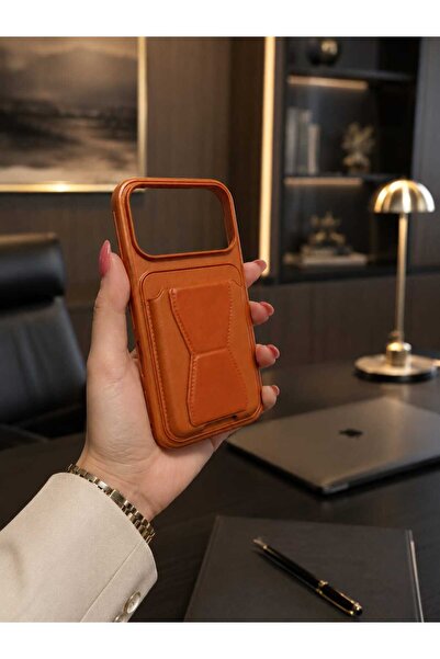 Case I PHONE 17 PROMAX Uyumlu Turuncu Premium Deri Kartlıklı Telefon Kılıfı |...