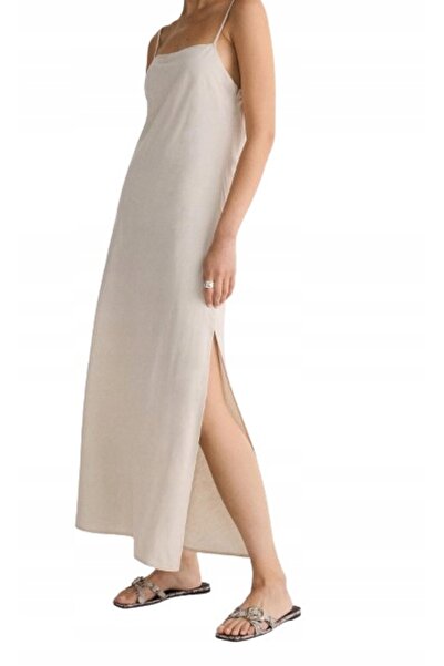 NO BRAND Rochie bej cu bretele, clasică, uni, Reserve XL