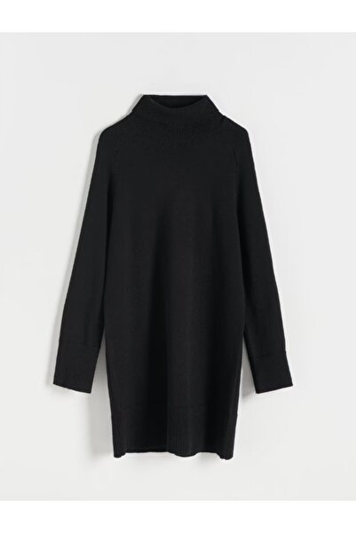 NO BRAND Rochie tricotată neagră cu viscoză, cu mânecă lungă, Reserve S
