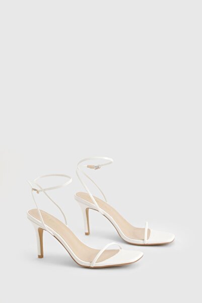 NO BRAND Sandale albe cu toc, barete din piele ecologică, clasice Boohoo 36