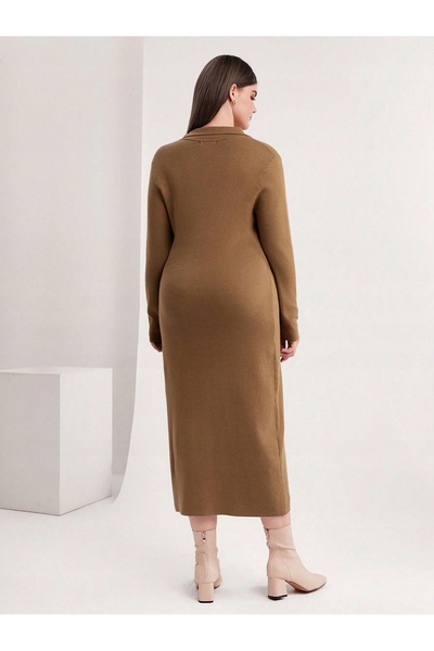 NO BRAND Rochie maro, dreaptă, netedă, cu închidere, midi, tricotată, Shein, 48
