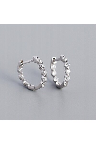 NO BRAND Cercei tip inel din argint 925 sterling cu zirconiu pentru femei