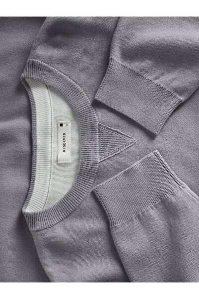 NO BRAND Pulover de bumbac gri deschis, clasic, cu mânecă lungă, uni, XL