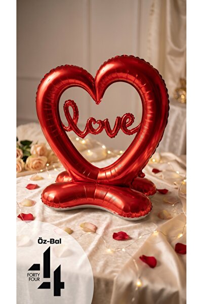 Öz-bal Standing Red Heart Foil Balloon with Love Written on It, Valentine's D...
