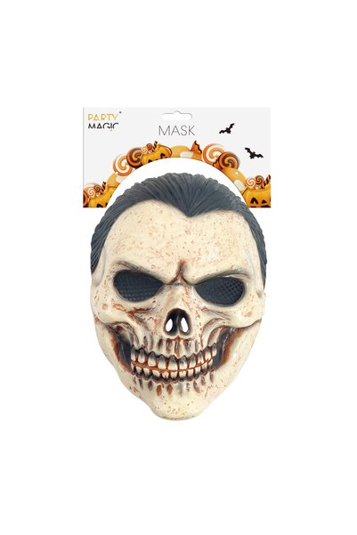 Party Magic Adult Skull Latex Mask with black hair