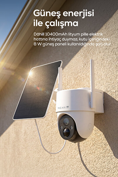 Meari V1 Dış Mekan 4G PTZ Dahili Solar Şarjlı Akıllı Güvenlik Kamerası | 2K, 3MP, AoV, 10400mAh, Gece Görüşü