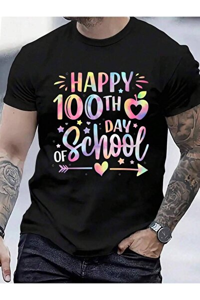 4CR تي شيرت قطني 100% بتصميم قوس قزح مطبوع عليه عبارة "Happy 100th Day Of Sch...