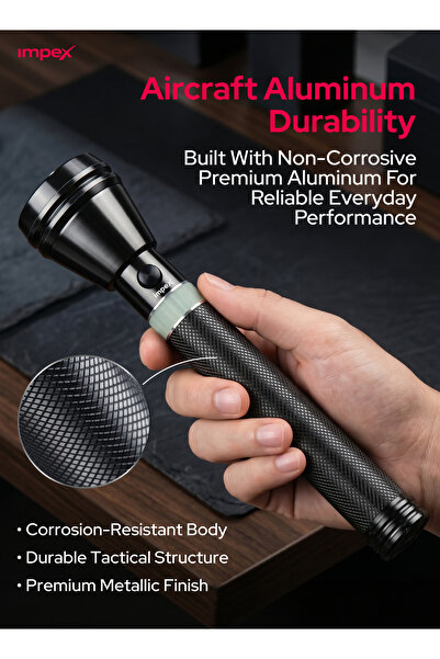 IMPEX LUMIN C3 3W Cree LED Rechargeable Flashlight 3000mAh Battery 1300m Rang...