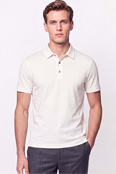 Efor Slim Fit Modal Fabric Ecru Snap Button Polo Collar T-Shirt Ts 923