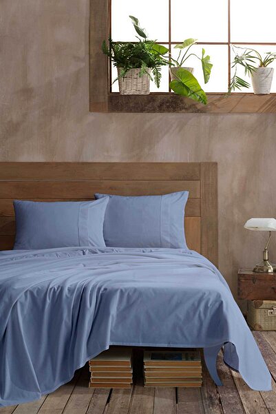Elart Ranforce Bed Sheet Set Double 100% Cotton 3 Pieces (240X260 cm) Blue